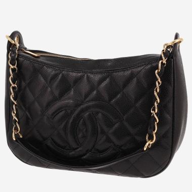 Sac à main Chanel   en cuir grainé matelassé noir