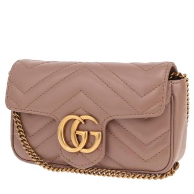 Borsa a tracolla Gucci GG Marmont mini in pelle trapuntata color rosa cipria
