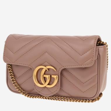 Sac bandoulière Gucci  GG Marmont mini  en cuir matelassé rose-poudre