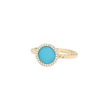Bague David Yurman Petite DY Elements en or jaune, diamants et turquoise