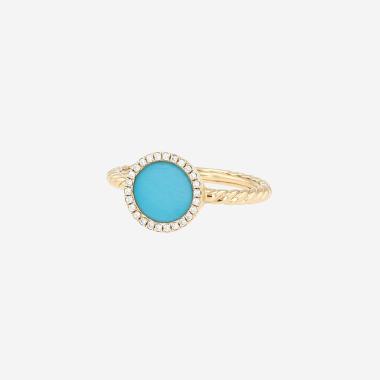 Bague David Yurman Petite DY Elements en or jaune, diamants et turquoise