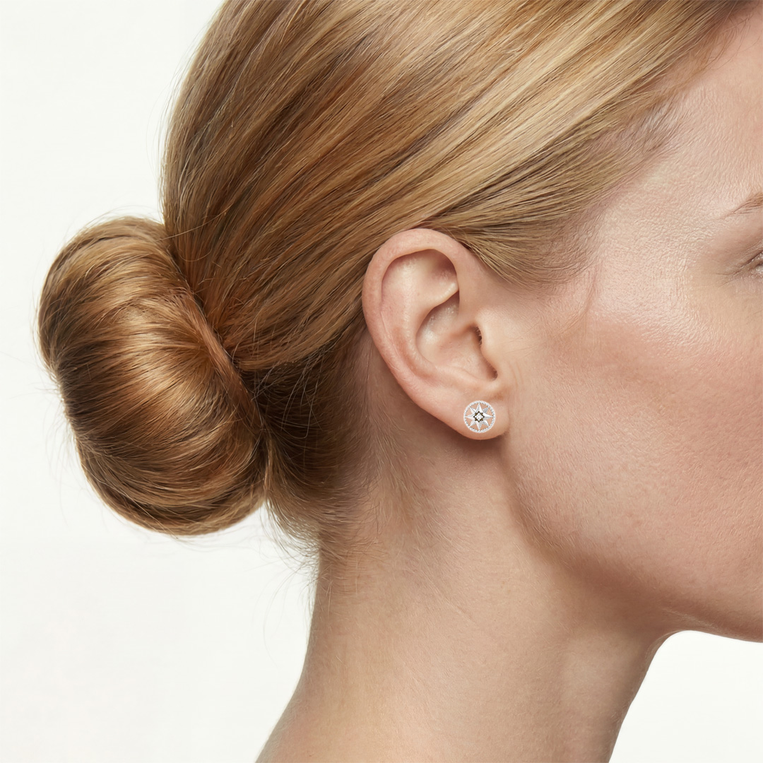 A pair of small Dior Rose des vents stud earrings in white gold and diamonds