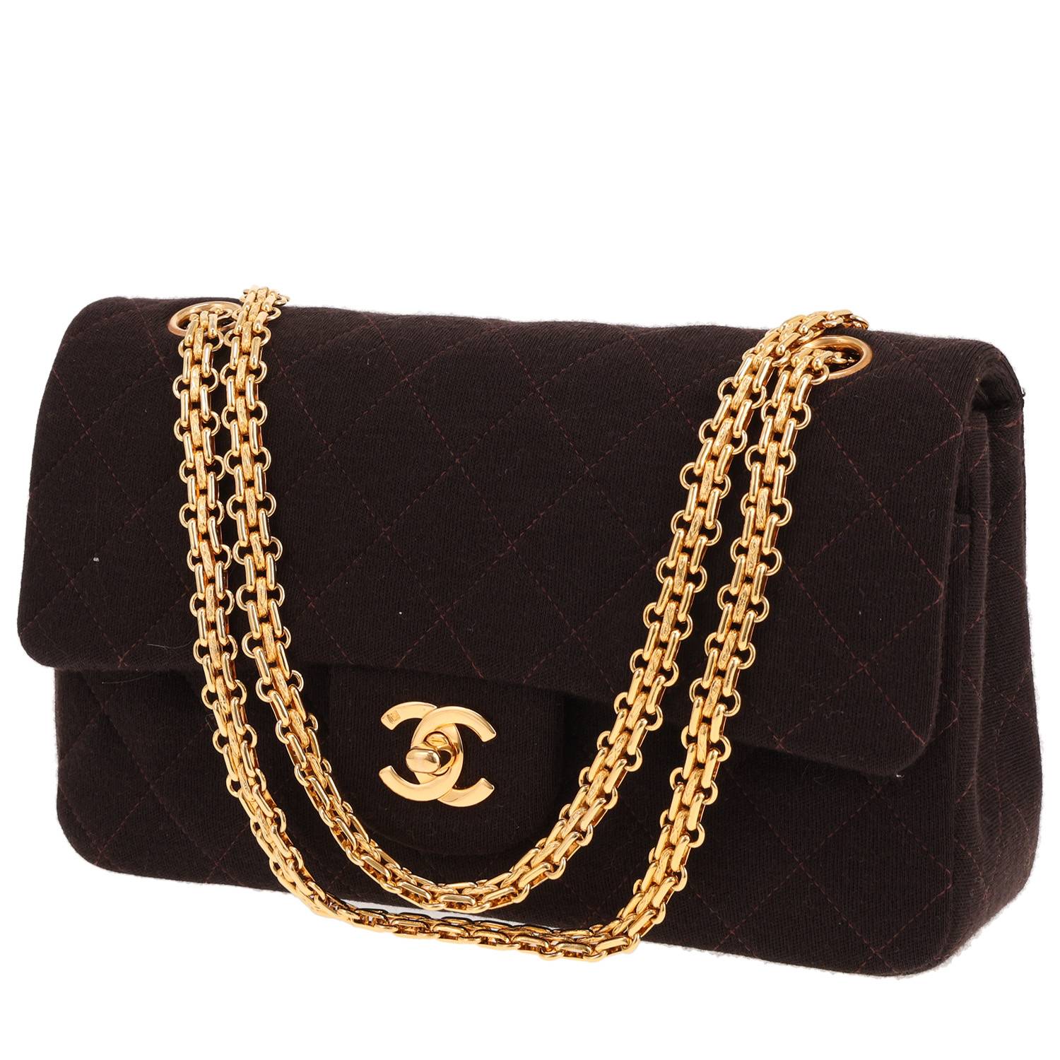 Chanel Timeless Petit Toile Jersey Marron 1996 Occasion Chanel Timeless Petit Toile Jersey Marron 1996 Occasion