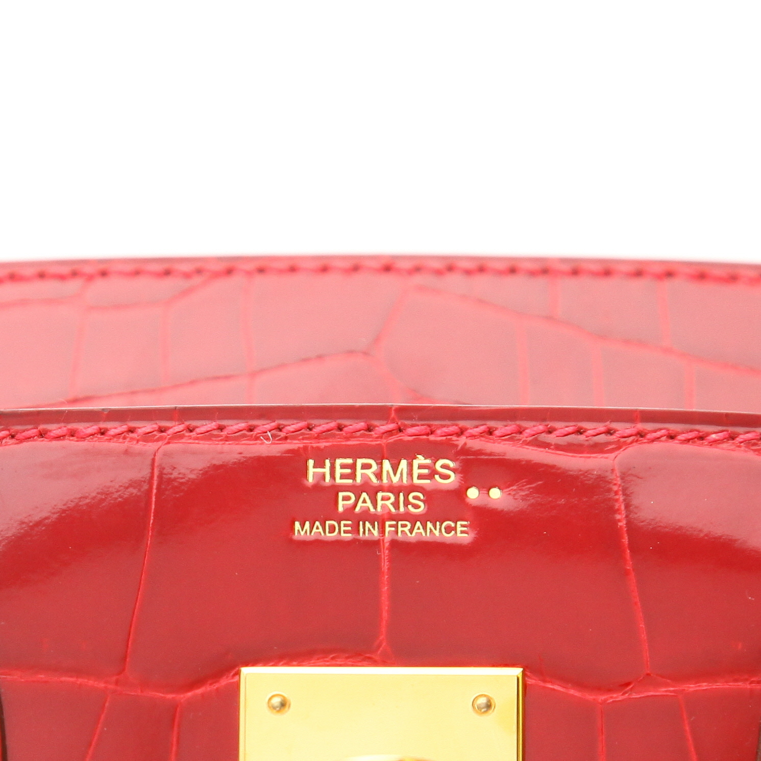 Hermès  Birkin 30 cm handbag  in red Vif niloticus crocodile - Detail D2
