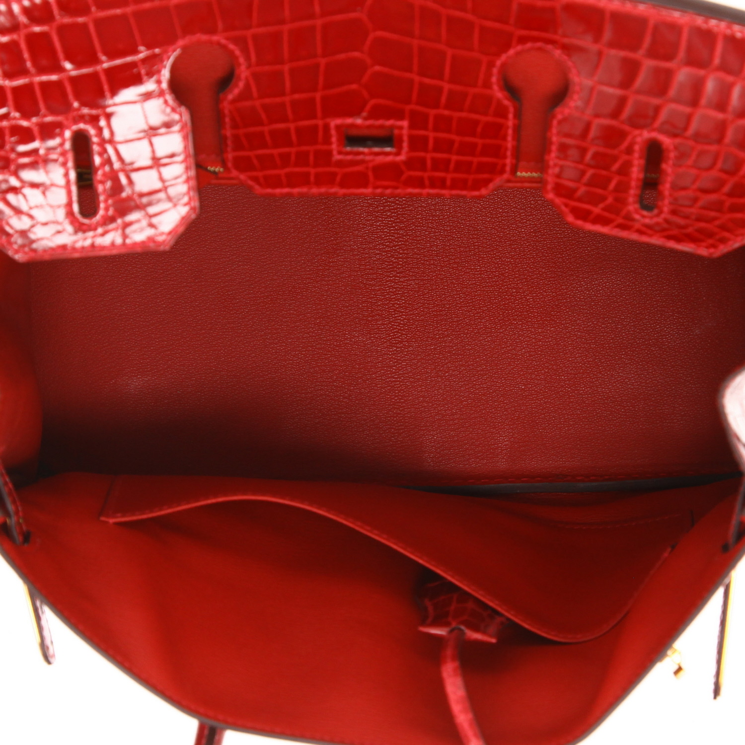 Hermès  Birkin 30 cm handbag  in red Vif niloticus crocodile - Detail D3