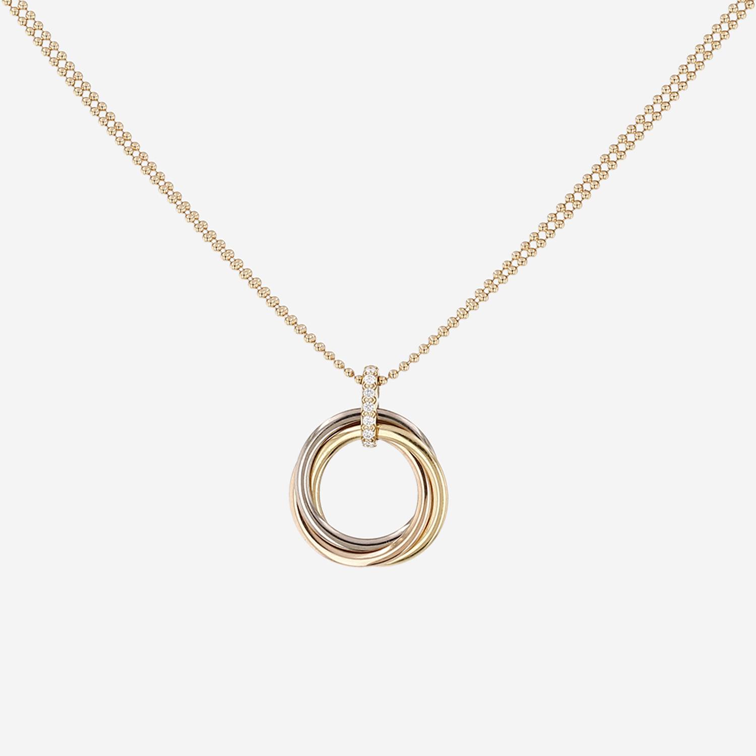 Collar Cartier Trinity, modelo mediano, en tres tipos de oro y diamantes