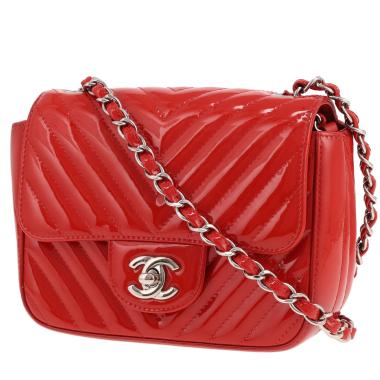 Sac bandoulière Chanel  Timeless Mini Carré en cuir verni matelassé rouge