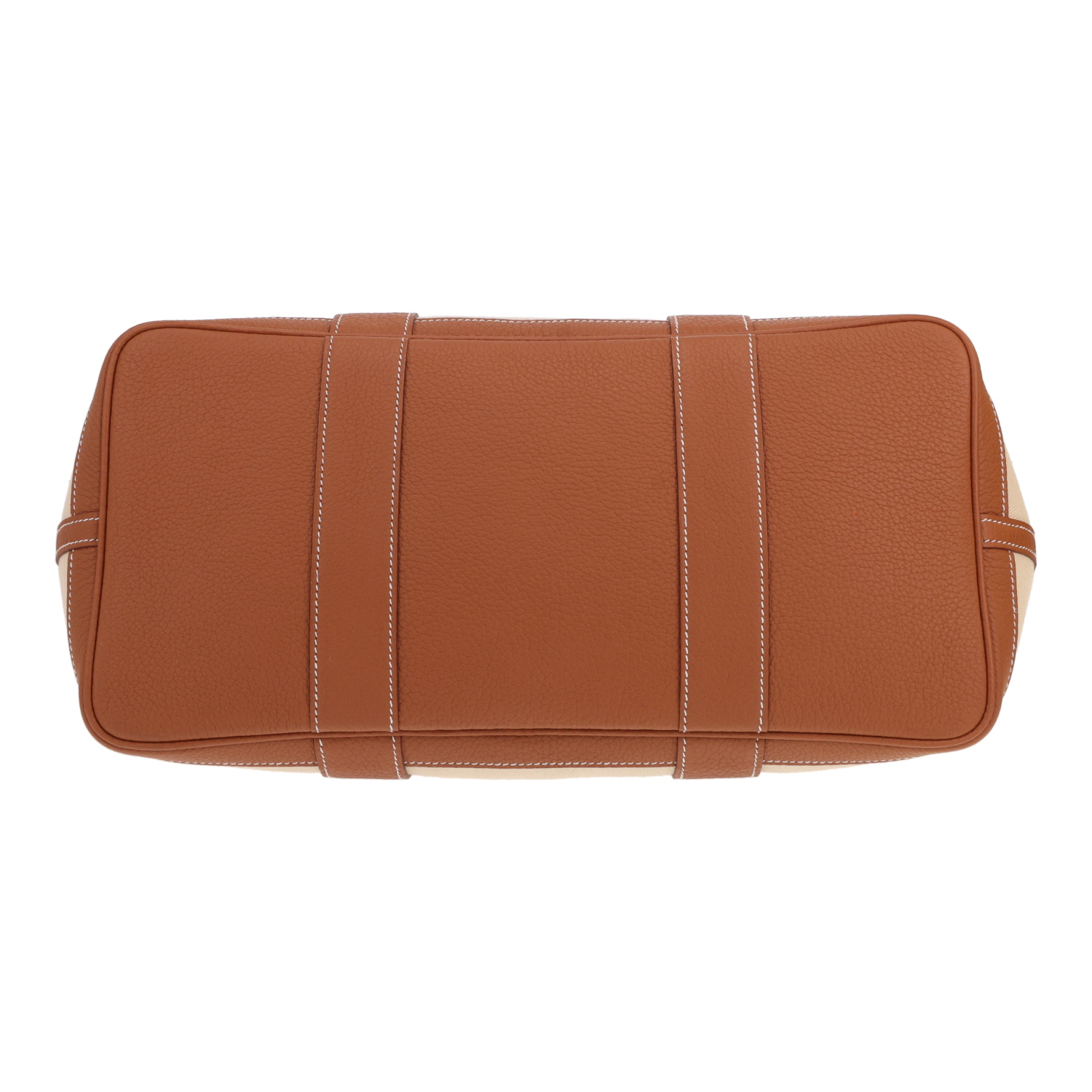Hermès Garden Party 36 cm tote bag in beige canvas and gold leather - Detail D1