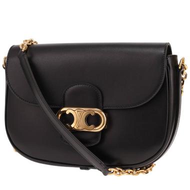 Celine Link Triomphe shoulder bag in smooth black leather