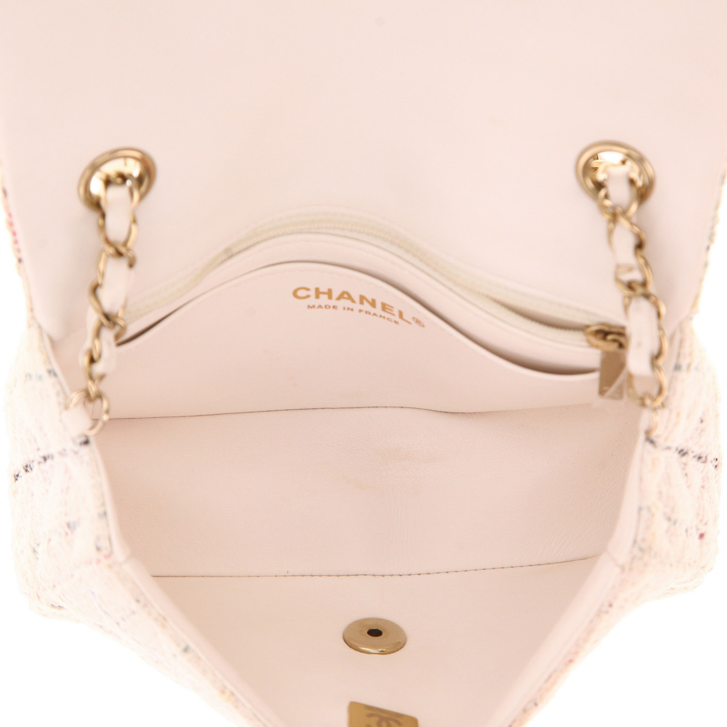 Chanel Mini Timeless shoulder bag in white tweed - Detail D3