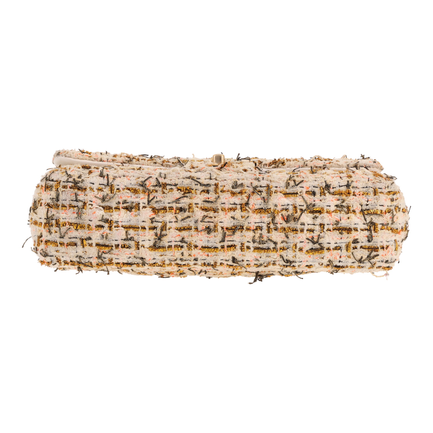Chanel Timeless Classic handbag in golden beige and white tweed and white leather - Detail D1