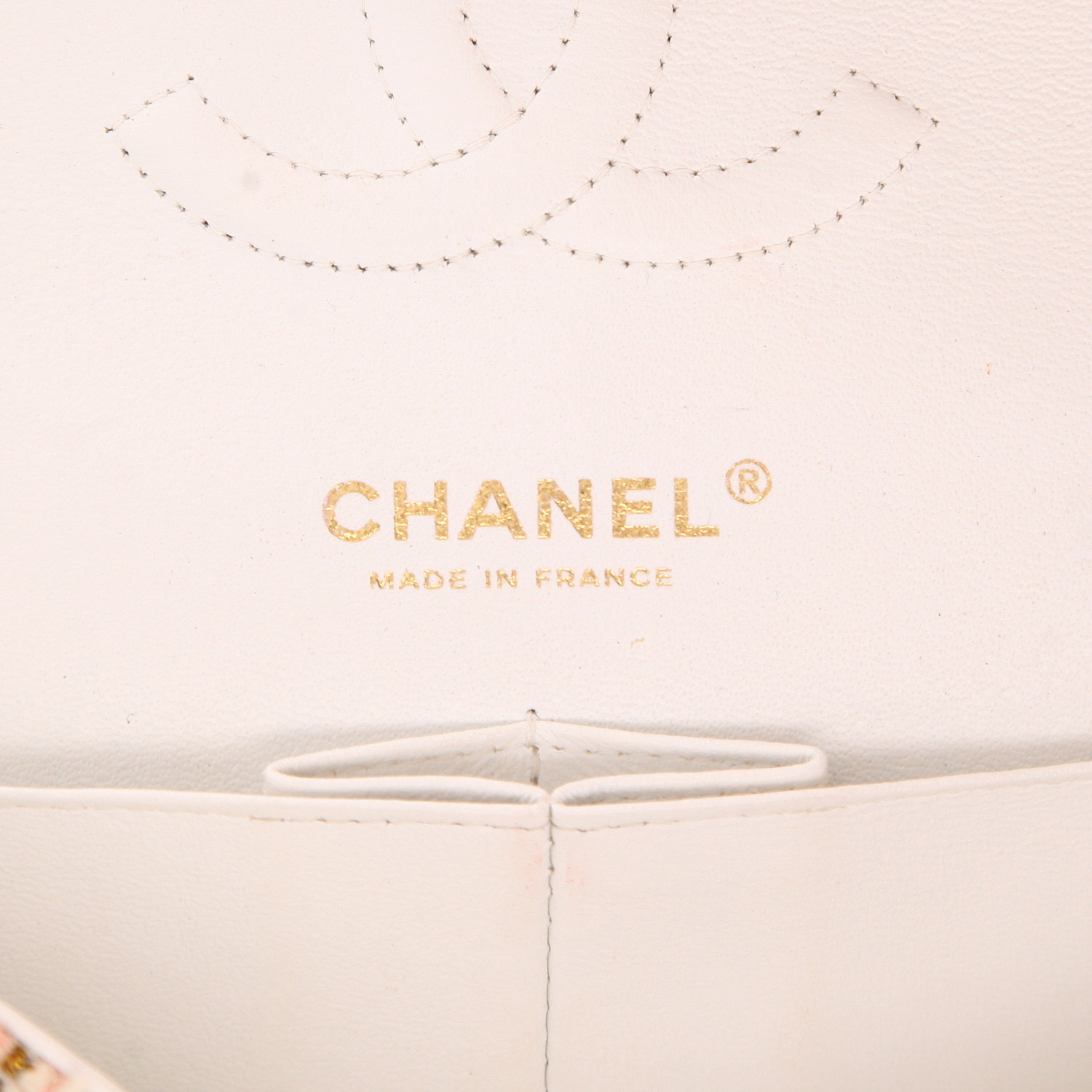 Borsa Chanel “Timeless Classic” in tweed beige dorato e bianco e pelle bianca - Detail D2