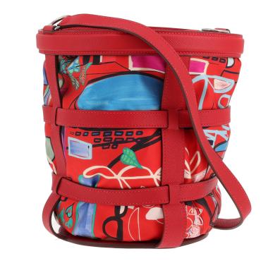 Hermès Musardine handbag in red Epsom leather and multicoloured silk twill
