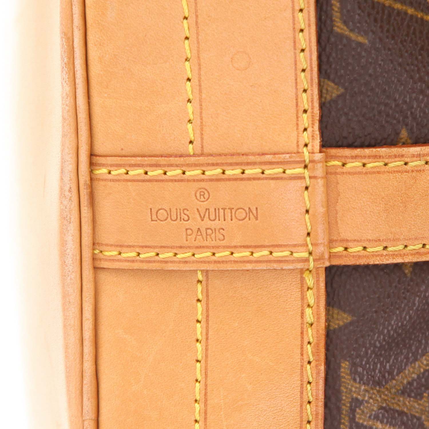 Sac cabas Louis Vuitton  Noé en toile monogram marron et cuir naturel - Detail D2