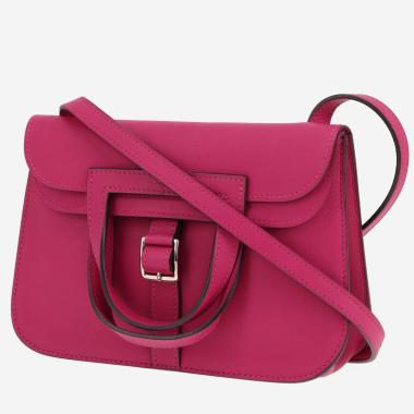 Sac bandoulière Hermès  Halzan mini  en cuir Swift rose Tosca