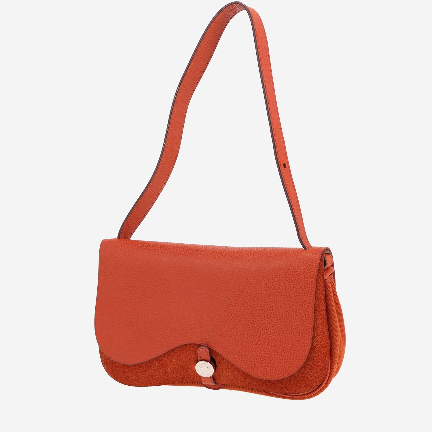 Sac à main Hermès  Colorado en cuir grainé orange Potiron et toile orange Potiron