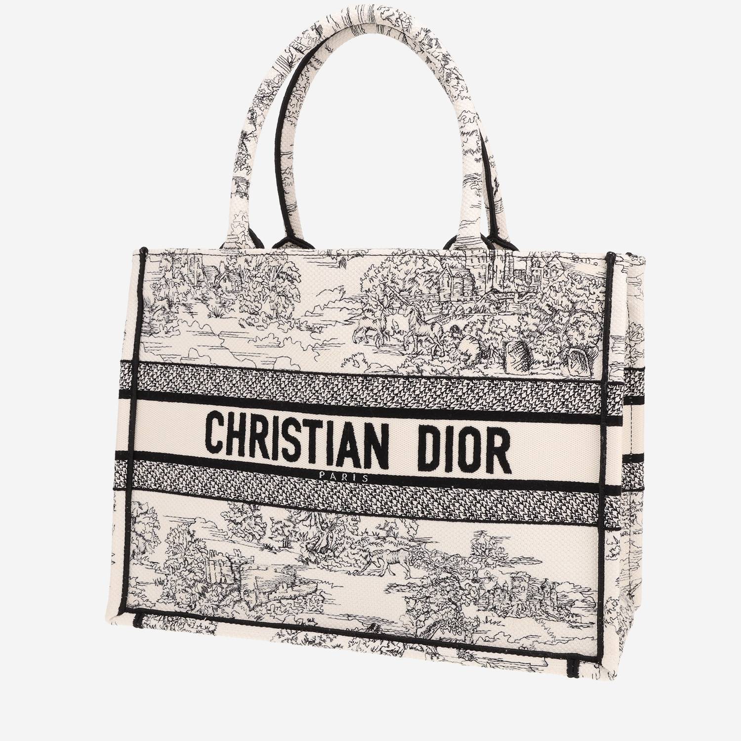 Bolso tipo cabas Dior «Book Tote», modelo mediano, de lona con el monograma «Oblique» en Blanc y Noir
