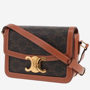 Sac bandoulière Celine  Triomphe en toile Triomphe marron et cuir marron