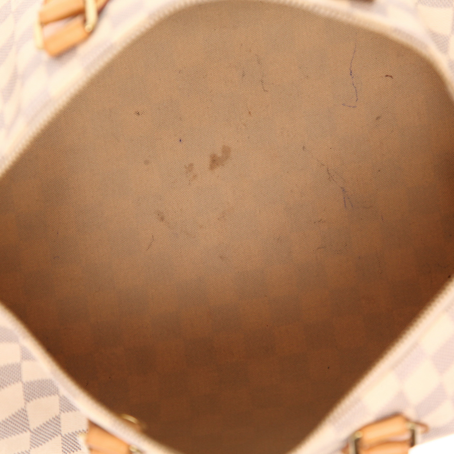 Borsa Louis Vuitton Speedy 35 in tela Damier azzurra e pelle naturale - Detail D3