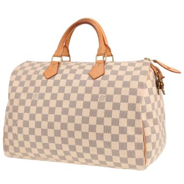 Borsa Louis Vuitton Speedy 35 in tela Damier azzurra e pelle naturale