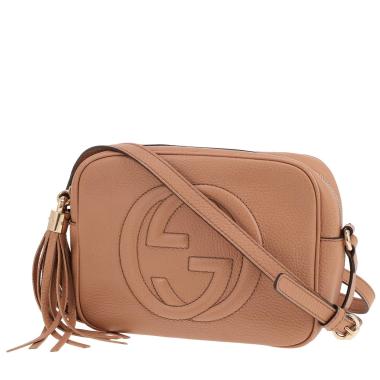 Borsa a tracolla Gucci Soho in pelle martellata beige