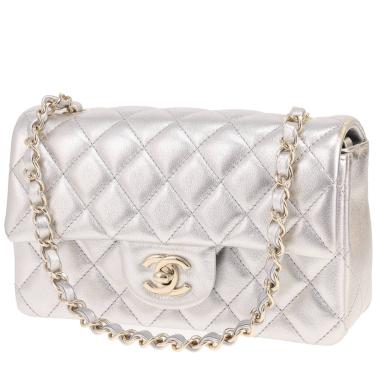Chanel Mini Timeless shoulder bag in silver quilted leather