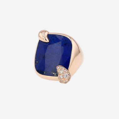Pomellato Ritratto medium model ring in pink gold, lapis-lazuli and brown diamonds