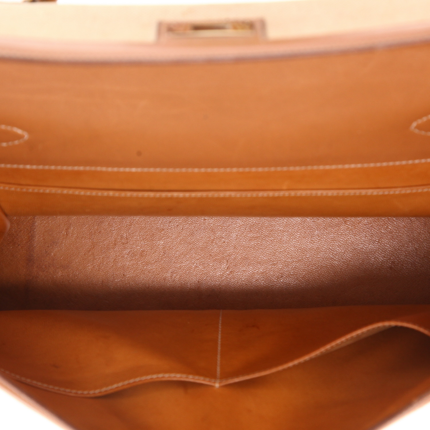 Bolso Hermès Kelly de 32 cm en lona beige y piel Gold - Detail D3