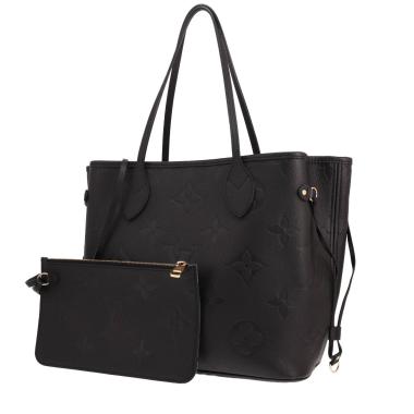 Borsa shopping Louis Vuitton Neverfull in pelle Monogram con stampa nera