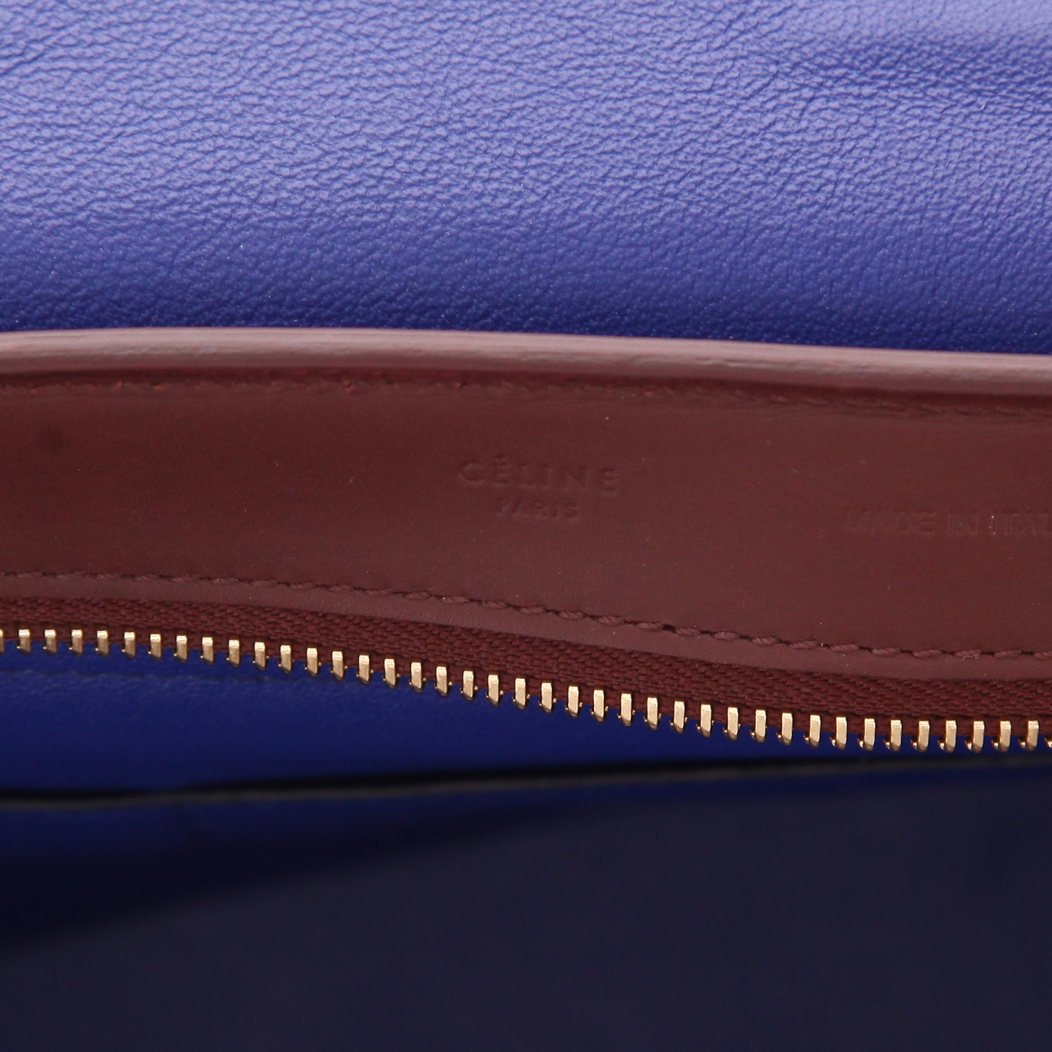 Celine Trapeze handbag in Bordeaux leather and blue suede calfskin - Detail D2