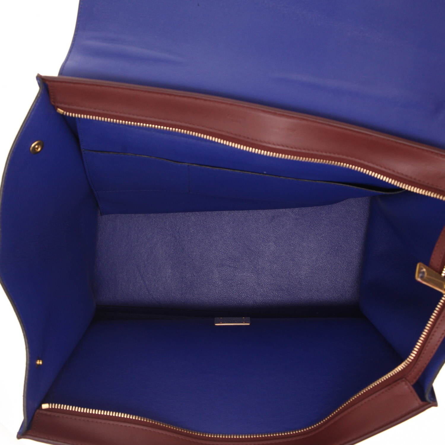 Celine Trapeze handbag in Bordeaux leather and blue suede calfskin - Detail D3