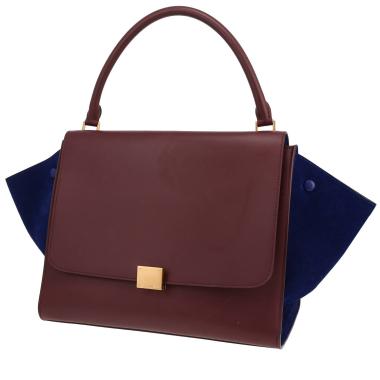 Borsa Celine Trapeze in pelle Bordeaux e vitello scamosciato blu