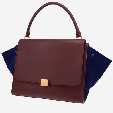 Sac à main Celine  Trapeze en cuir bordeaux et Veau velours bleu