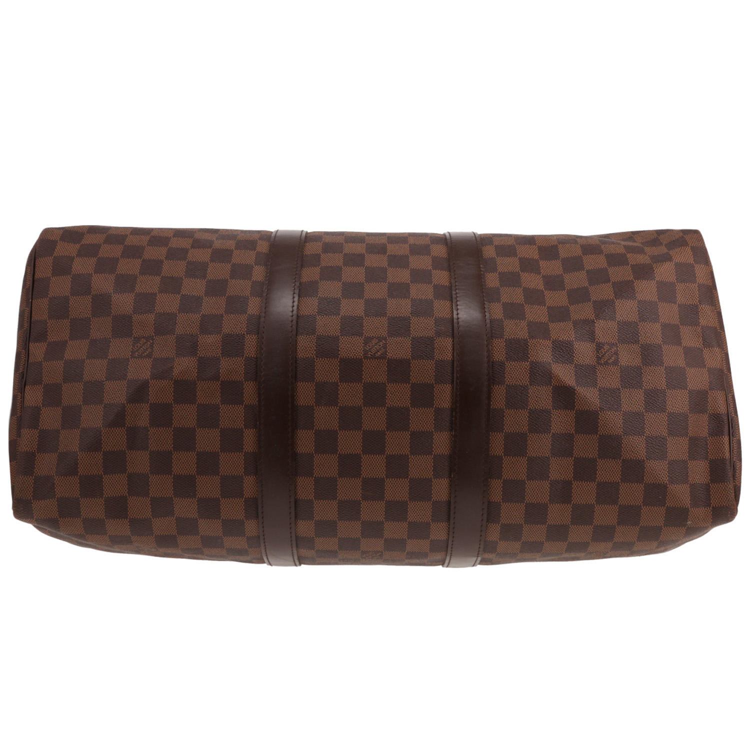 Sac de voyage Louis Vuitton  Keepall 50 en toile monogram ébène et cuir marron - Detail D1