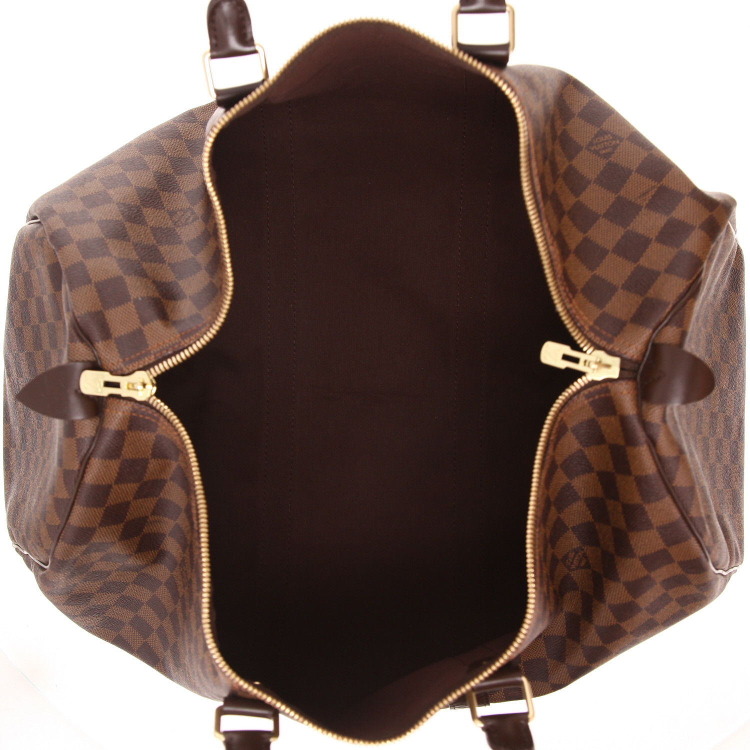 Borsa da viaggio Louis Vuitton Keepall 50 in tela Monogram color ebano e pelle marrone - Detail D3