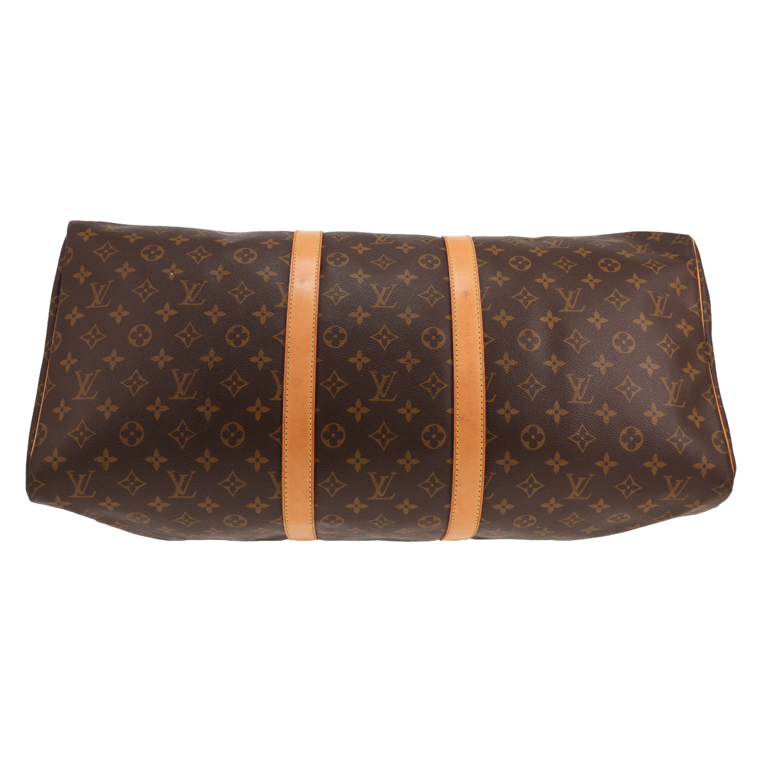 Sac de voyage Louis Vuitton  Keepall 55 en toile monogram marron et cuir naturel - Detail D1
