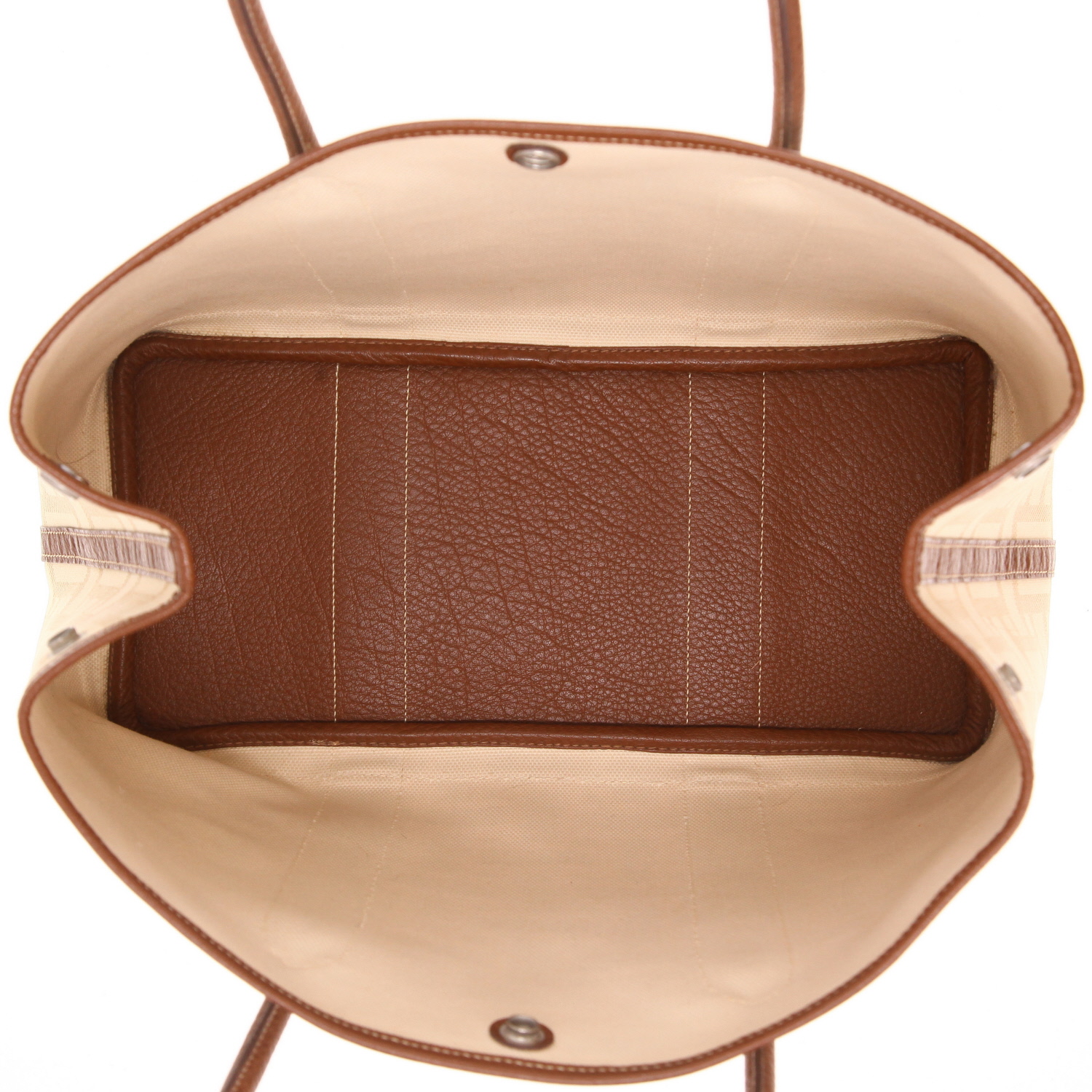 Hermès ‘Garden Party’ handbag, 36 cm, in beige canvas and gold leather - Detail D3