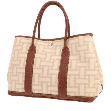Bolso de mano Hermès «Garden Party» de 36 cm, de lona beige y piel Gold