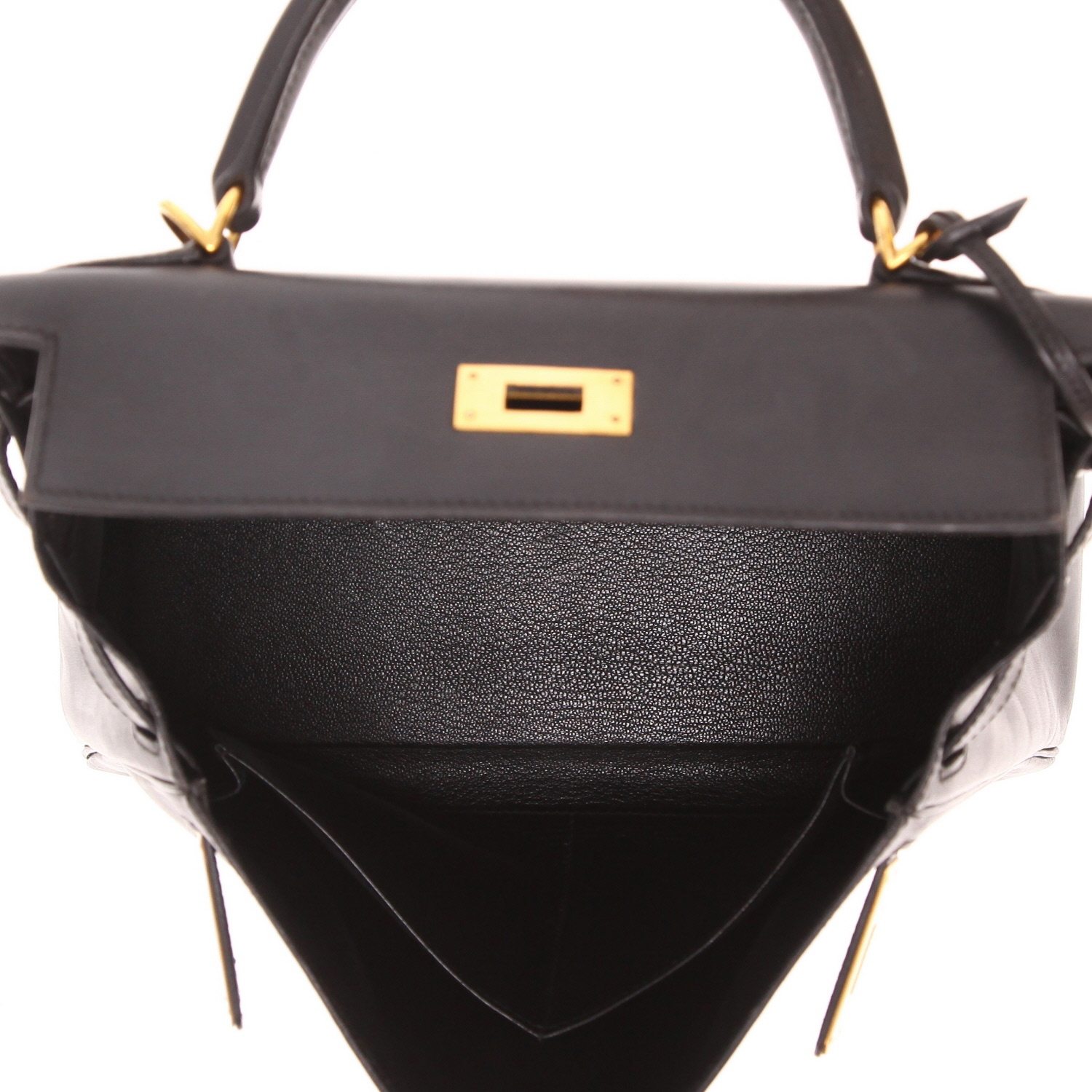 Borsa Hermès Kelly 28 cm in pelle nera effetto box - Detail D3