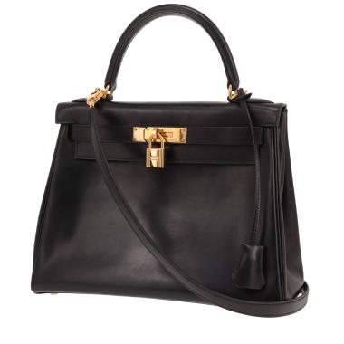 Bolso Hermès Kelly de 28 cm, de piel negra tipo «box»