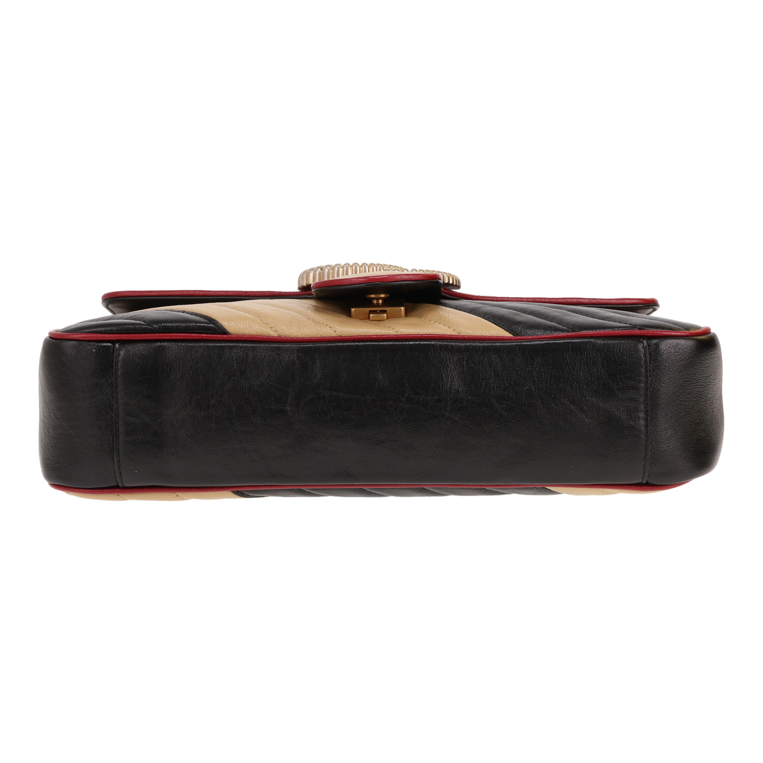 Gucci GG Marmont shoulder bag in Noir and beige quilted leather - Detail D1