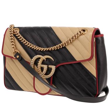 Sac bandoulière Gucci  GG Marmont en cuir matelassé noir et beige