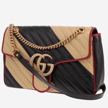 Sac bandoulière Gucci  GG Marmont en cuir matelassé noir et beige