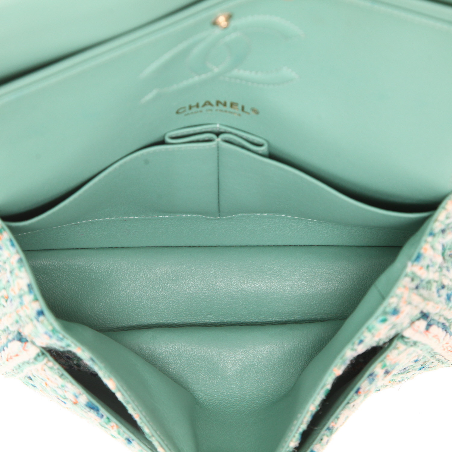 Borsa Chanel Timeless in tweed verde e blu - Detail D3