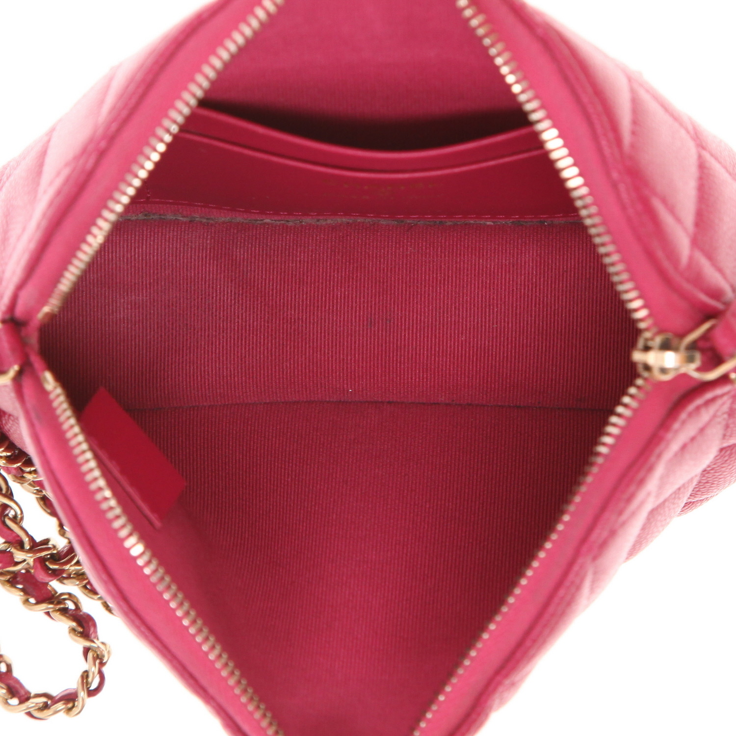 Sac bandoulière Chanel  Wallet on Chain en cuir grainé matelassé rose - Detail D3