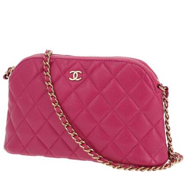 Borsa a tracolla Chanel “Wallet on Chain” in pelle martellata rosa