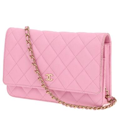 Bolso bandolera Chanel «Wallet on Chain» de piel granulada acolchada rosa