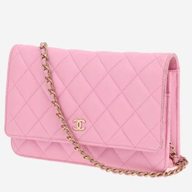 Sac bandoulière Chanel  Wallet on Chain en cuir grainé matelassé rose
