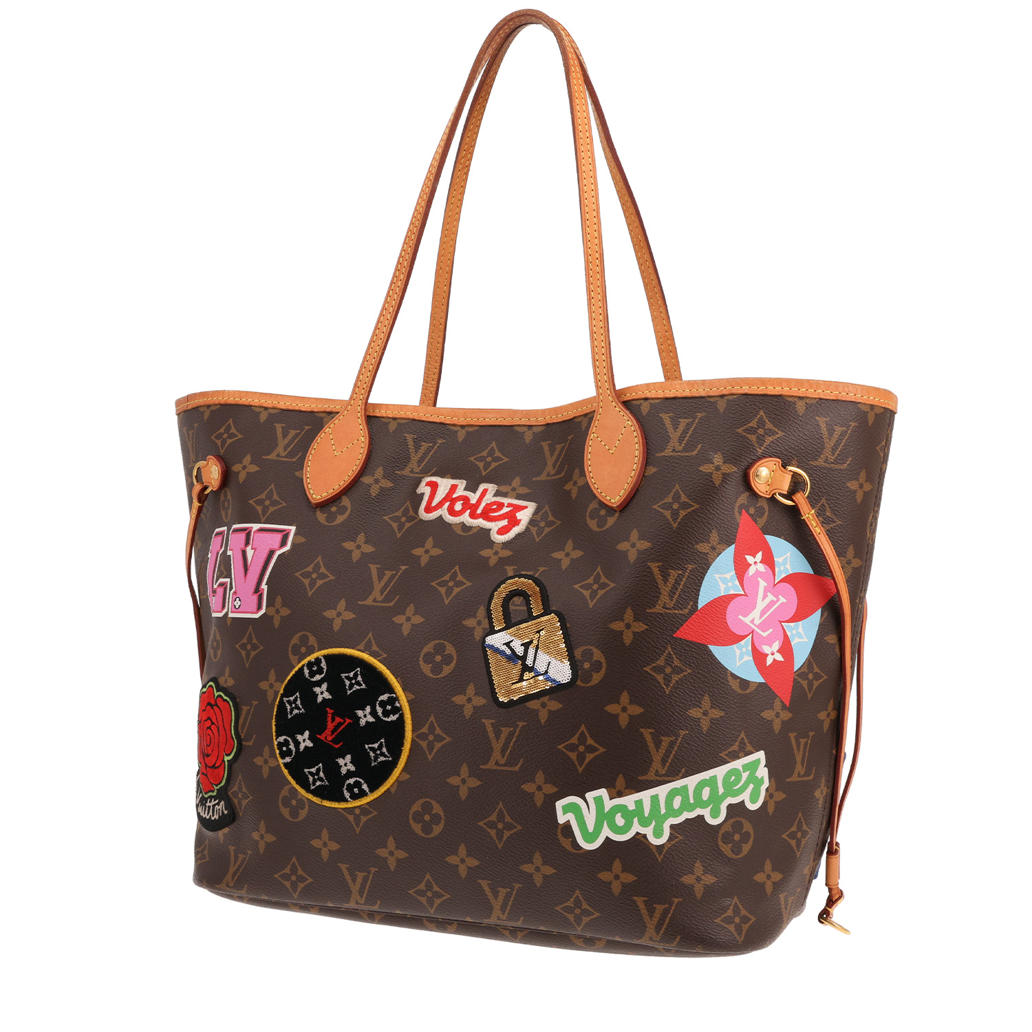 Sac cabas Louis Vuitton  Neverfull Editions Limitées moyen modèle  en toile monogram marron et cuir naturel - Detail D4
