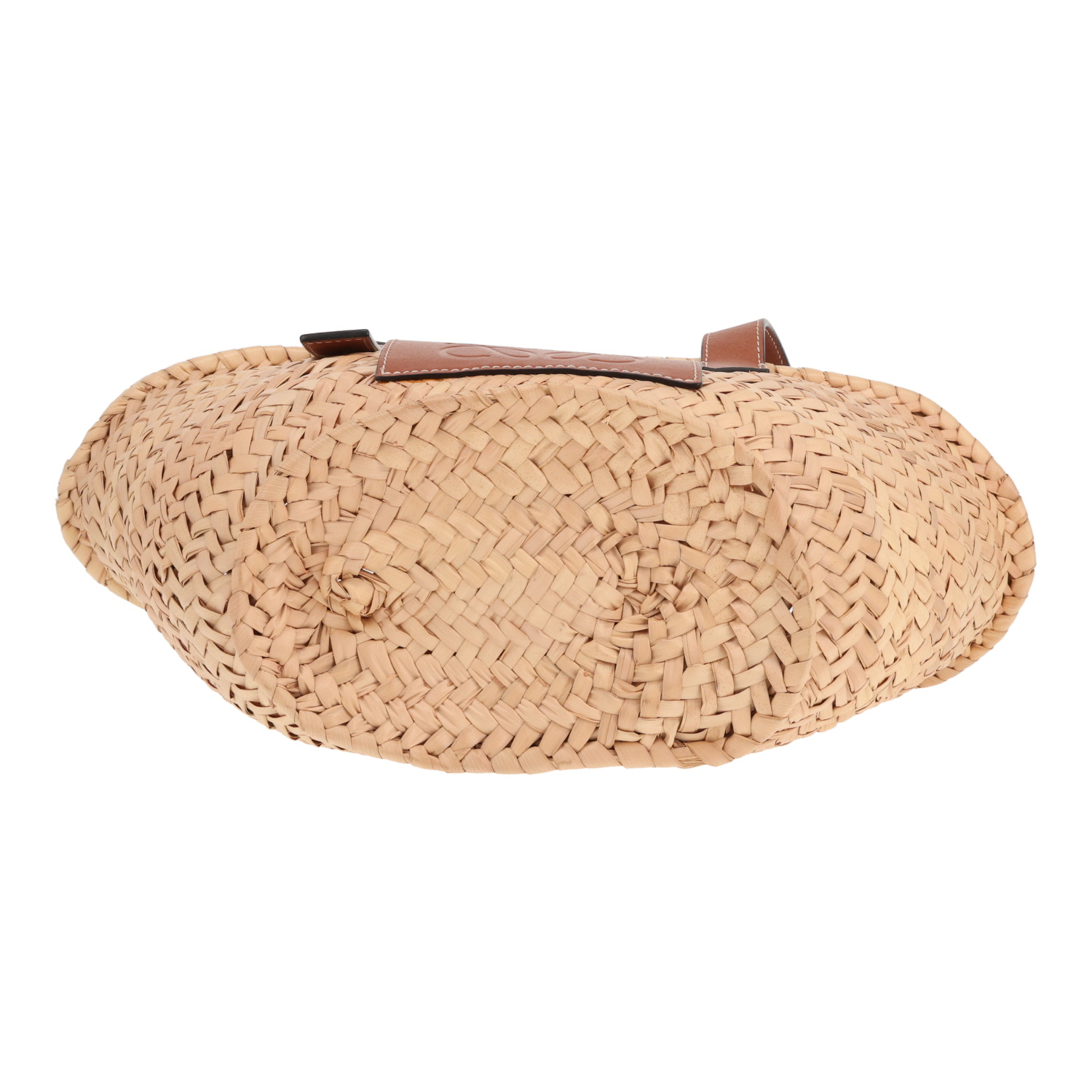 Borsa shopping Loewe in rafia beige e pelle marrone - Detail D1
